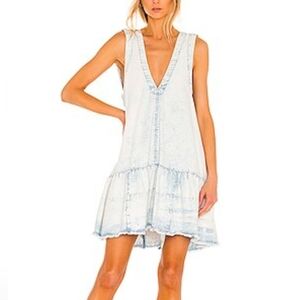 Free People Sunspray mini smock dress in bleached denim Size Large